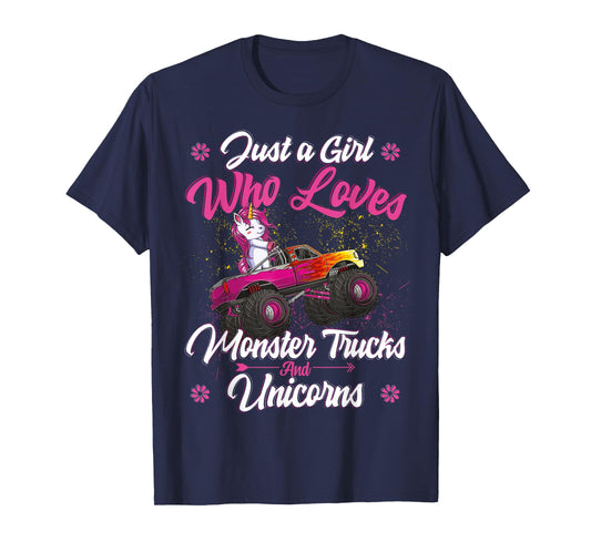 Just a Girl Who Loves Monster Trucks and Unicorns Girls Kids T-Shirt