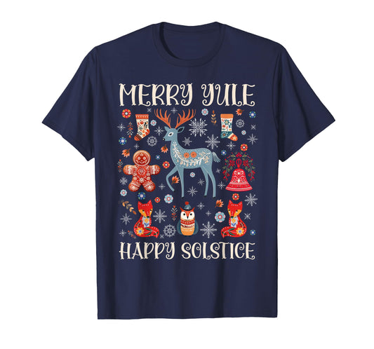 Merry Yule Happy Solstice Cottagecore Scandinavian Christmas T-Shirt