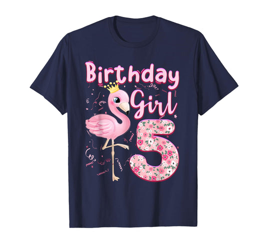 5th Birthday Girls Flamingo 5 Years Old Tropical Flamingo T-Shirt