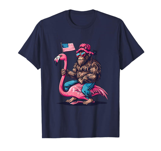 4th Of July Funny Bigfoot Flamingo American Flag USA T-Shirt