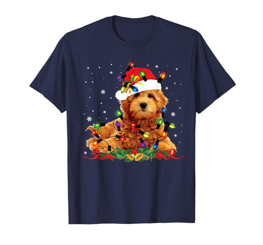 Goldendoodle Christmas Reindeer Lights Funny Dog Xmas Men Women Kids T-Shirt