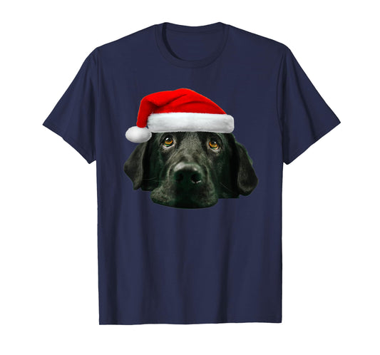 Black Lab Shirt Cute Santa Hat Image Funny Christmas Gift T-Shirt