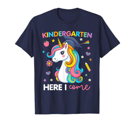 Kindergarten Here I Come Unicorn Girls Kids Back To School T-Shirt
