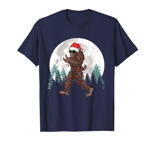 Sasquatch Christmas Tree Bigfoot Lights Xmas Rock Mens Boys T-Shirt