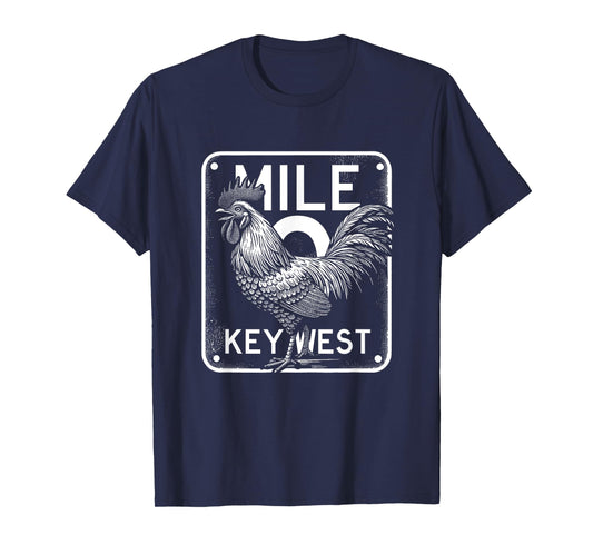 Key West Florida Chicken Retro Mile 0 Rooster Mile Marker T-Shirt