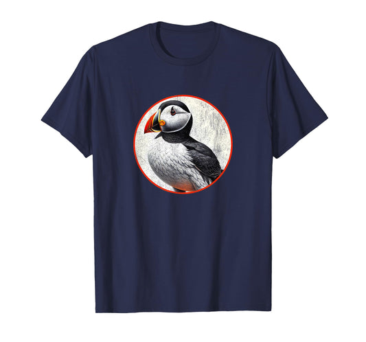 Colorful Retro Horned Puffin Bird Design T-Shirt