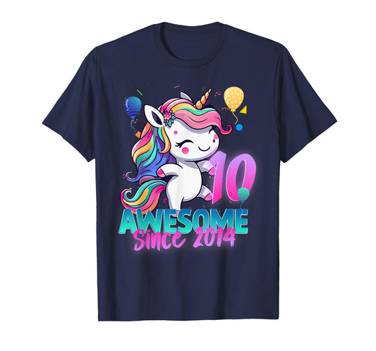 10th Birthday Girl Awesome Since 2014 10 Years Old Unicorn T-Shirt