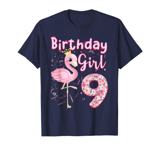 9th Birthday Girls Flamingo 9 Years Old Tropical Flamingo T-Shirt