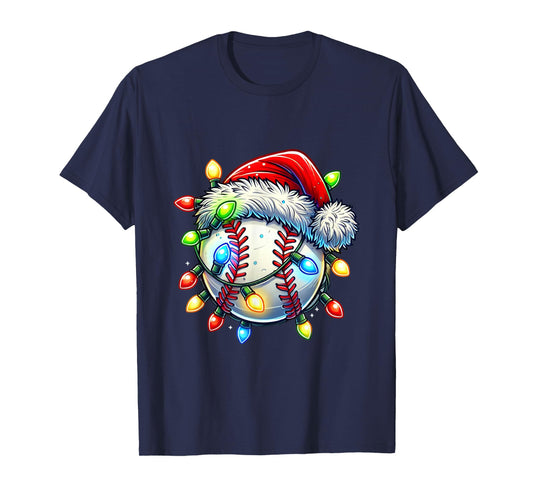 Festive Christmas Baseball Design Santa Hat Sports Pajamas T-Shirt