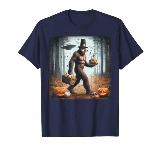 Thanksgiving Bigfoot UFO Funny Sasquatch Fall Men Women Kids T-Shirt