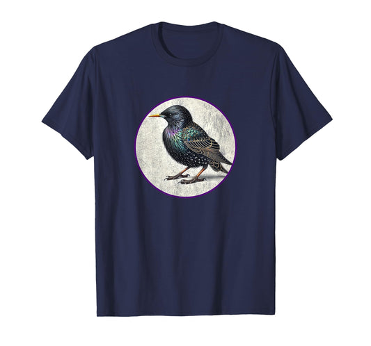Colorful Retro European Starling Bird Design T-Shirt