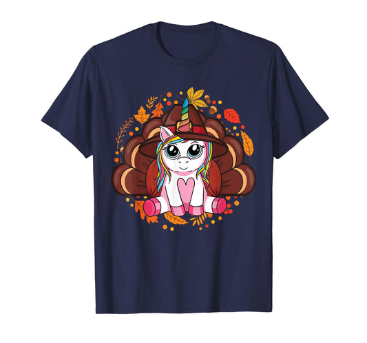 Cute Thanksgiving Girls Kids Toddler Turkey Unicorn T-Shirt