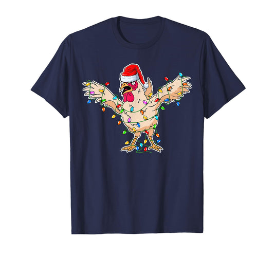 Rooster Wearing Santa Hat - Rooster Chicken Lover Christmas T-Shirt