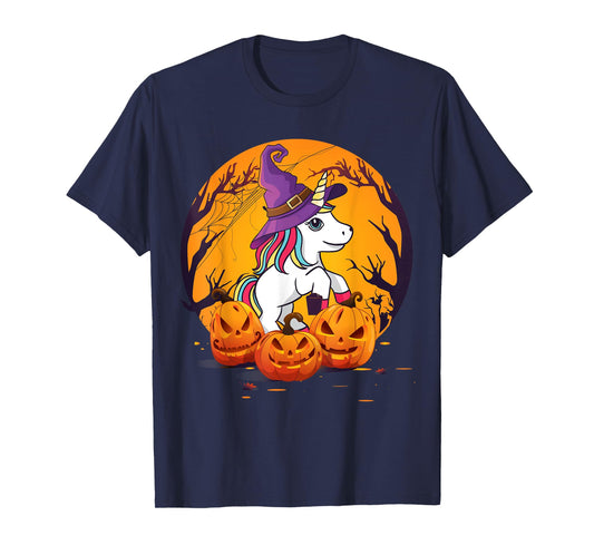 Fun Halloween Shirt Girls Kids Witchy Unicorn Halloween T-Shirt