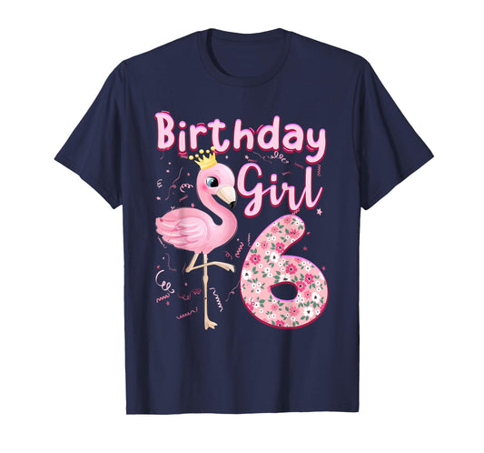 6th Birthday Girls Flamingo 6 Years Old Tropical Flamingo T-Shirt