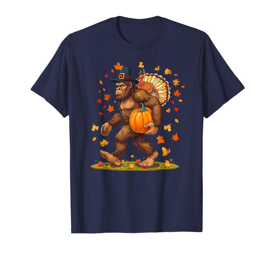 Bigfoot Pilgrim Turkey Pumpkin Thanksgiving Day Boys Men T-Shirt