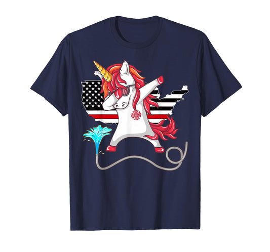 Unicorn Firefighter Fireman Thin Red Line Gift For Men Women T-Shirt