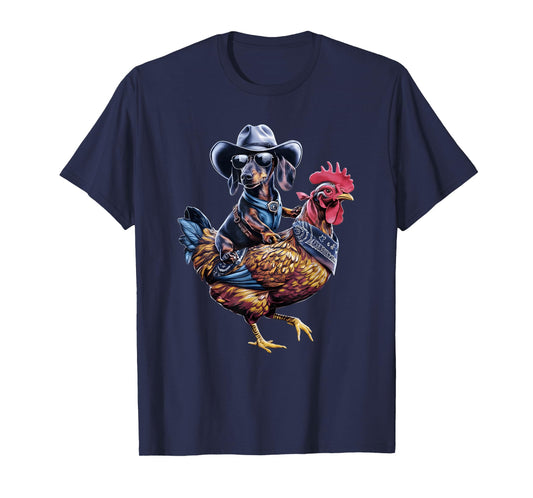 Dachshund Wiener cowboy riding a Chicken for dog lovers T-Shirt