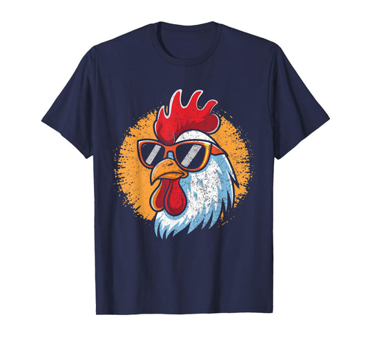 Vintage Rooster Chicken With Sunglasses Funny Farmer Men T-Shirt