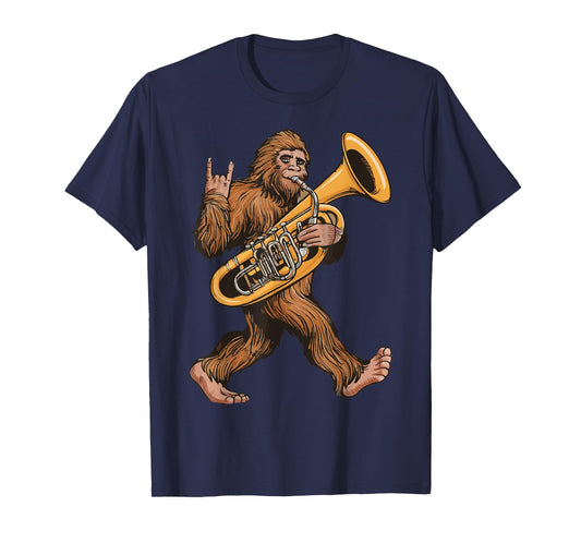 Bigfoot Playing Sousaphone Tuba Brass Musical Instrument T-Shirt
