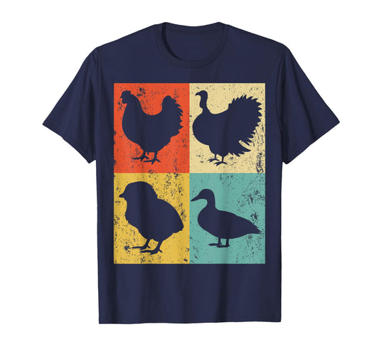 Vintage Retro Chicken Chick Duck Turkey Animal Farm Birthday T-Shirt