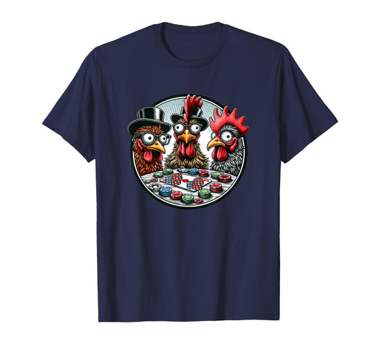 Funny Chickens Playing Poker Chips Nerdy Card Players Swag T-Shirt