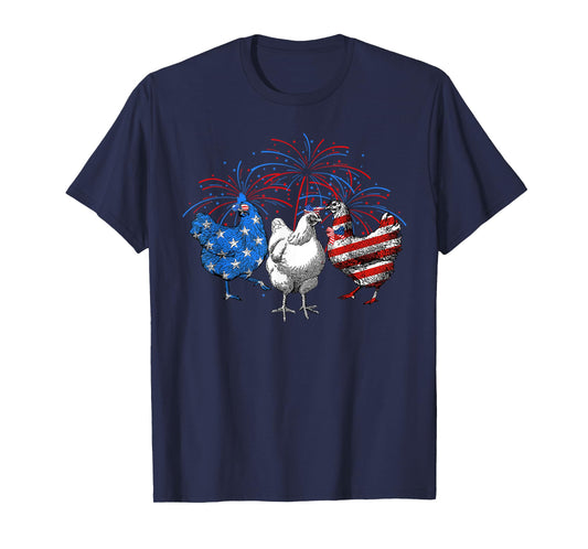 USA Flag Chicken Fireworks Patriotic 4th of July Women Kids Men T-Shirt