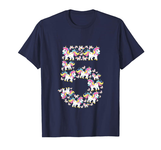 Unicorn 5th Birthday Kids Girls 5 Years Old Fifth Five T-Shirt