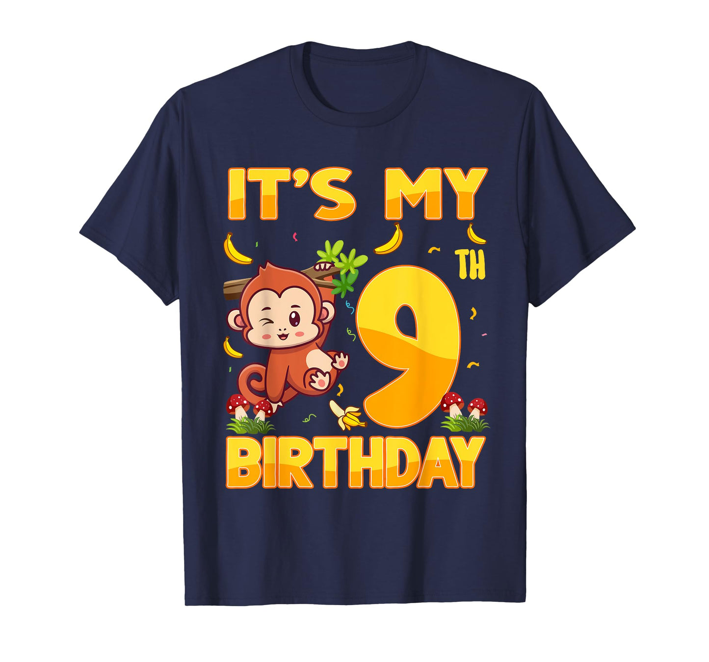It's My 9th Birthday Monkey 9 Year Old Bday Party Kid Boy Gi T-Shirt