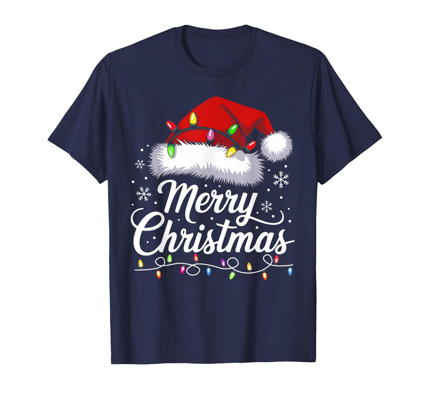 Merry Christmas Lights Santa Hat Funny Xmas Family Men Women T-Shirt
