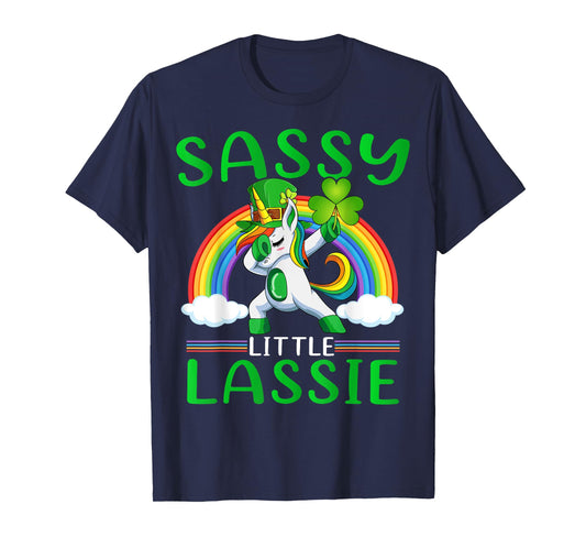 Sassy Little Lassie Rainbow Dabbing Unicorn St Patrick's Day T-Shirt