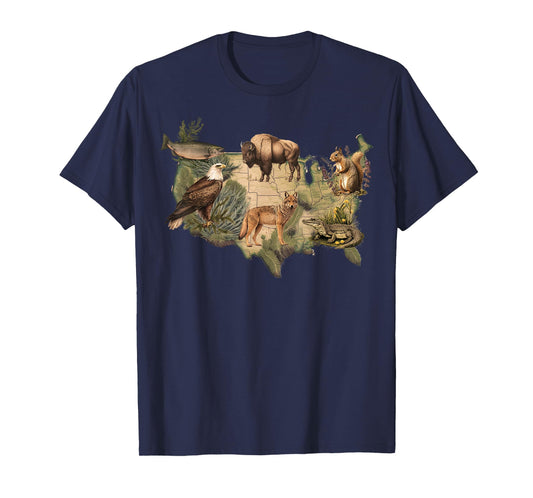 American Wildlife Map T-Shirt