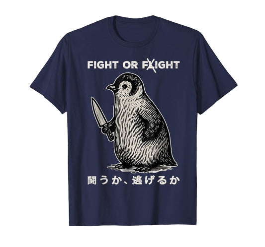 Funny Penguin Fight Or Flight Meme Penguin With Knife T-Shirt