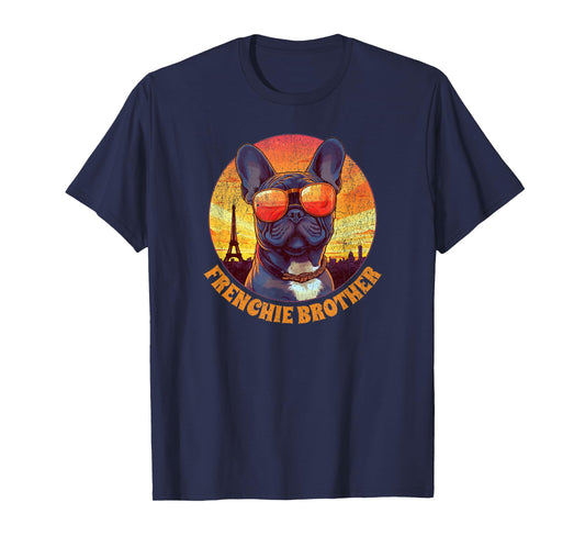 Frenchie Brother French Bulldog in Paris Vintage Sunset Men Kids T-Shirt