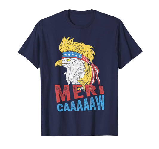meri-caaaaaw - Eagle Mullet 4th Of July USA American Flag T-Shirt