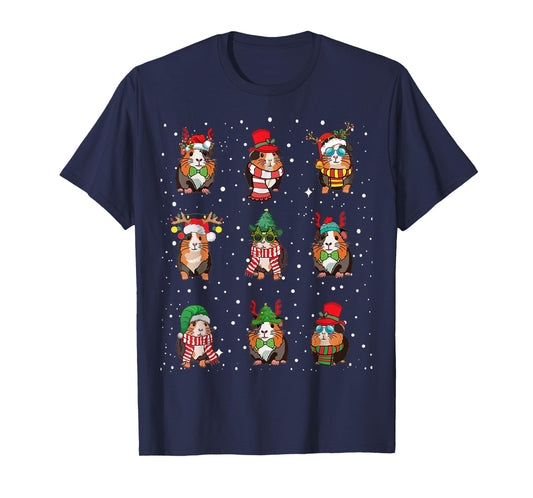 Kawaii Guinea Pig Lovers Clothes Cute Guinea Pigs In Xmas Costume Funny Christmas Holiday Black Unisex-Adult T-Shirt