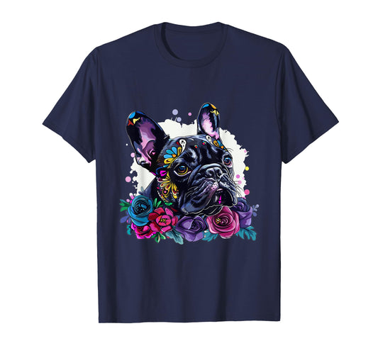 French Bulldog Sugar Skull Dia De Los Muertos Graphic T-Shirt