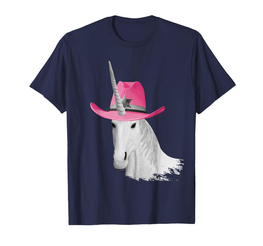 Unicorn Wearing Pink Cowboy Hat Cowgirl T-Shirt