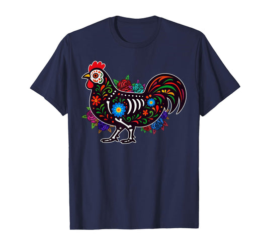 Sugar Skull Chicken Dia de Muertos Halloween Day of The Dead T-Shirt