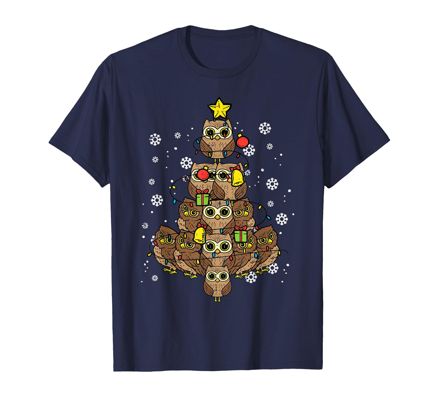 Owls Christmas Tree Cute Xmas Bird Animal Men Women Kids T-Shirt