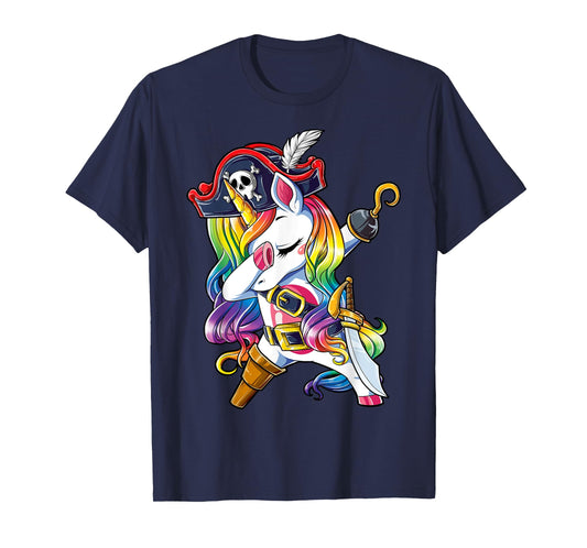 Dabbing Unicorn Pirate Jolly Roger Costume Kids Girls Boys T-Shirt