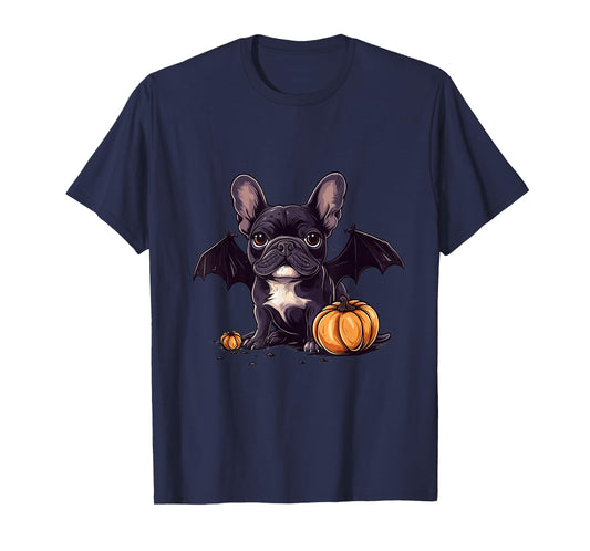 Cute Halloween French Bulldog Bat Wings Pumpkin Spooky Dog T-Shirt