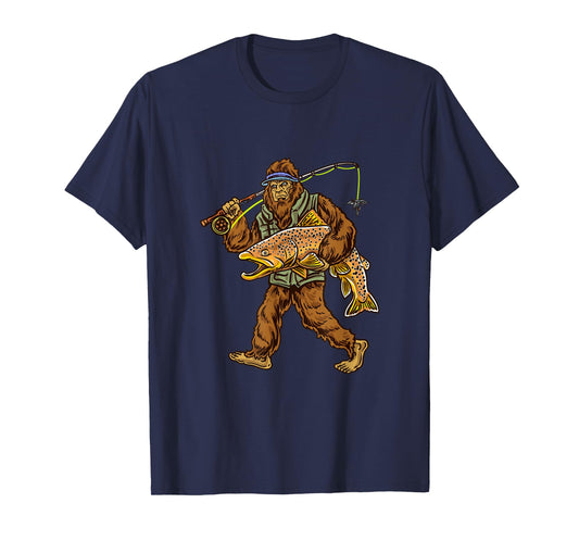 Brown Trout River Fishing Bigfoot Hunting Fishermen T-Shirt