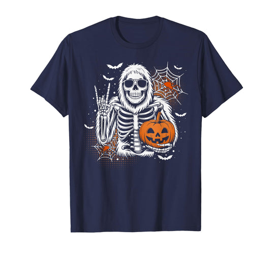 Skeleton Bigfoot Jack-O-Lantern Spooky Halloween Boys Mens T-Shirt