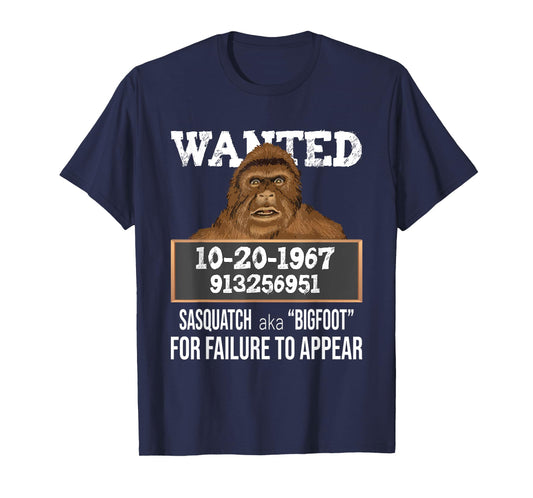 Nerdy Sasquatch Gifts Wanted Sasquatch aka Bigfoot - Funny Sasquatch T-Shirt, Black, Small