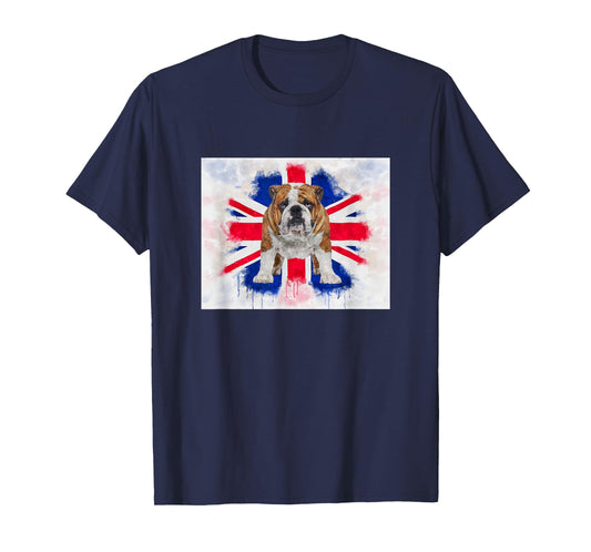 British Bulldog on Dripping Painted Union Jack Flag English T-Shirt