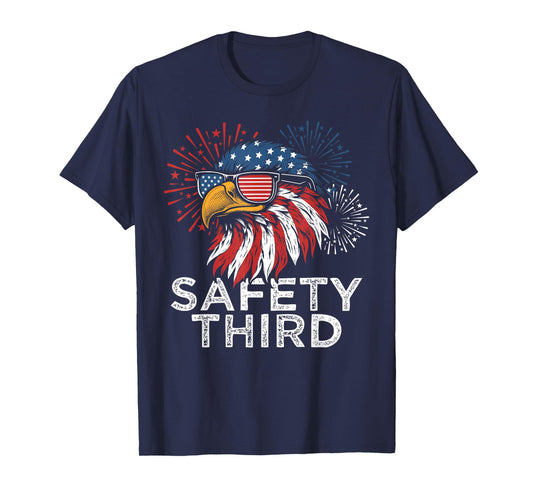 Funny Fireworks Safety Third Eagle American Flag 4th Of July T-Shirt