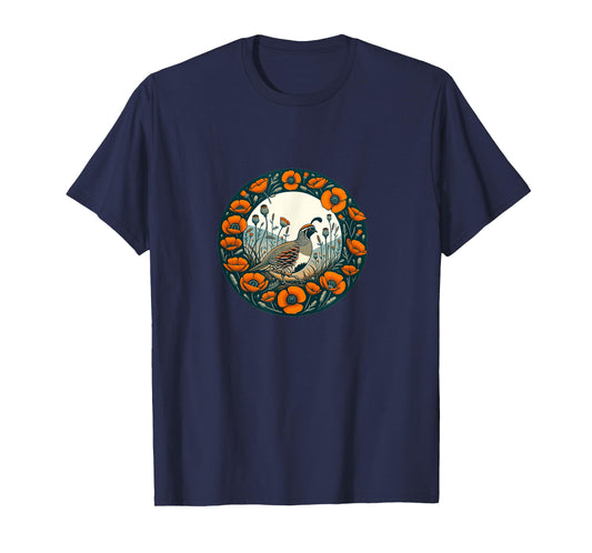 California Poppy and California quail State bird T-Shirt
