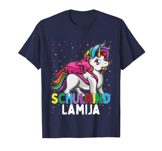 Kids School Child Unicorn Lamija First Name Girls T-Shirt