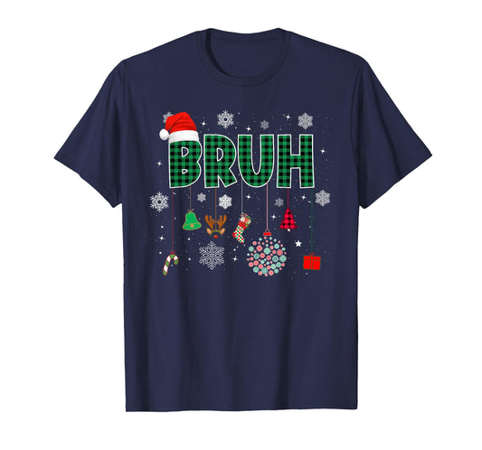 Bruh Christmas Green Plaid Boys Kids Girls Xmas Pajamas T-Shirt